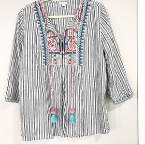 J. Jill Love Linen  Embroidered Boho Tunic